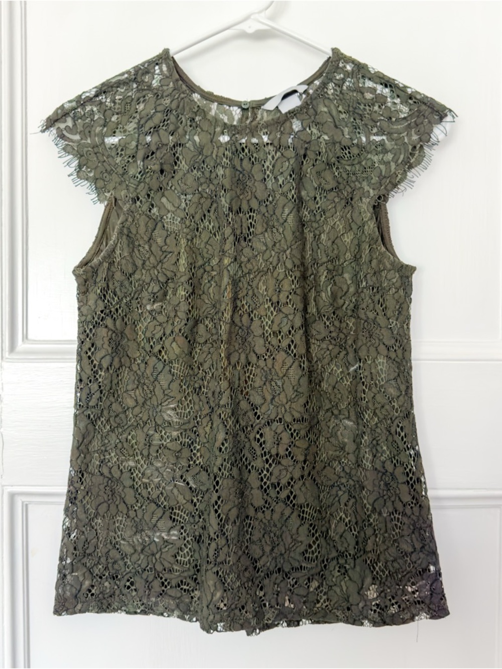 Olive Green Lace Cap-Sleeve Blouse